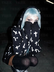 Cross Print Harajuku Zipper Hoodie