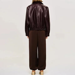 Vintage Leather Short Zip Jacket