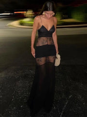 Lace See-Through Sling Maxi Dress