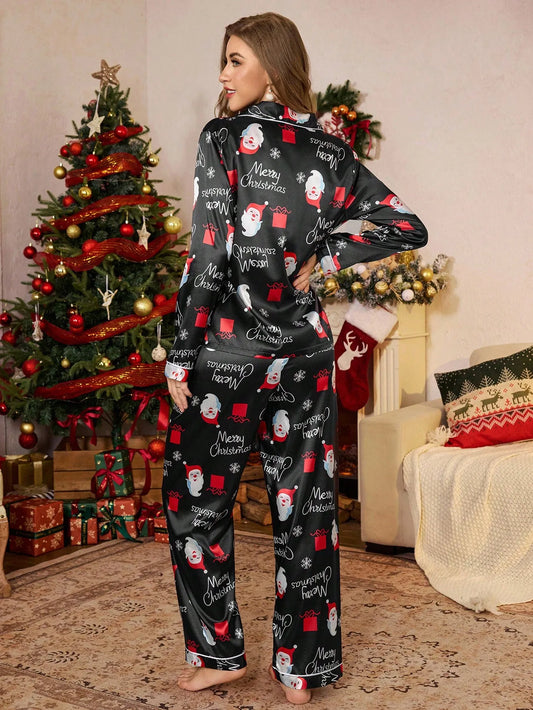 Christmas Snowman Print Silk Pajama Set
