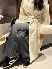 Furry Patchwork Woolen Overcoat