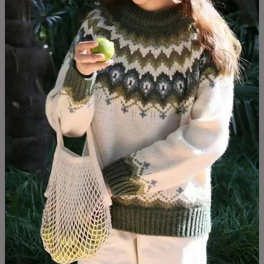 Crew Neck Color Block Knit Sweater
