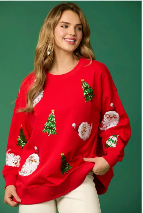 Sequin Christmas Print Sweatshirt for Women