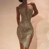 Irregular One-Shoulder Sequin Dress