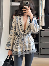 V-Neck Print Knit Cardigan With Belt