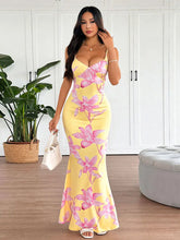 Print Backless V-neck Maxi Dress