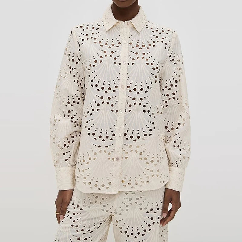 Hollow Lapel Shirt Pants Set