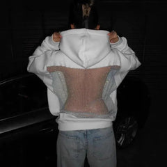 Back Hollow Loose Hooded Long Sleeve Sweatshirt