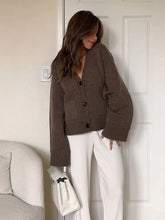 V-Neck Loose Knit Cardigan With Pocket