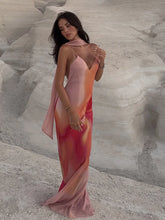 Scarf Printed Backless Long Dress