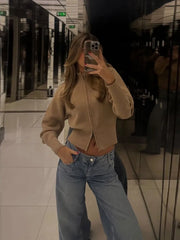 O-Neck Knitted Zipper Cardigan