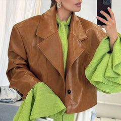 PU Leather Suit Collar Jacket