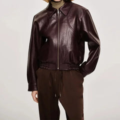 Vintage Leather Short Zip Jacket