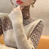 Color-Block Turtleneck Knit Sweater