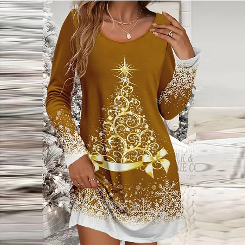 Snowman Print O-Neck Mini Dress