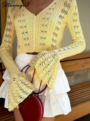 Hollow Knit V-Neck Crop Cardigan