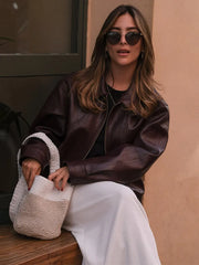 Vintage Leather Short Zip Jacket