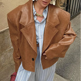 PU Leather Suit Collar Jacket