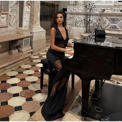 Lace See-Through Sling Maxi Dress