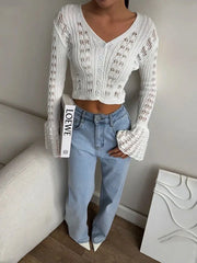 Hollow Knit V-Neck Crop Cardigan