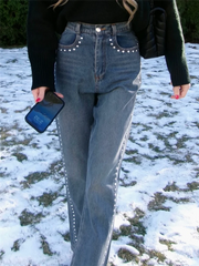 Metal Detail High Waist Jeans