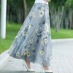 Chiffon Print A-Line Long Skirt