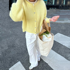 Button-Up Solid Knit Cardigan