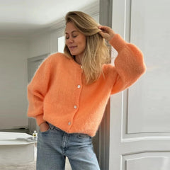 Stand Collar Solid Knit Cardigan