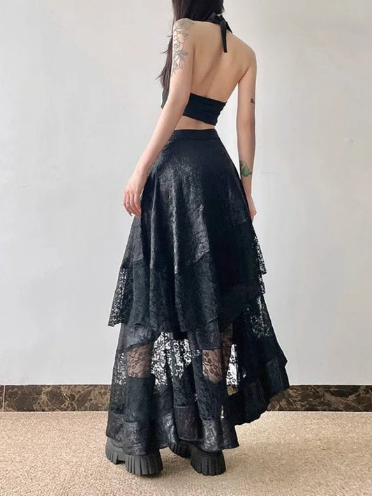 High Waist Lace Patchwork Skirt