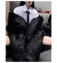 Oversized Black Faux Fur Coat