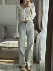 Hollow Knit V-Neck Crop Cardigan