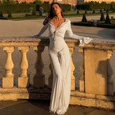 V-Neck Flare Sleeve Backless Maxi Dress