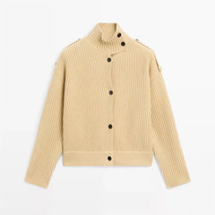 Stand Collar Solid Knit Cardigan