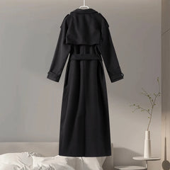 Solid Double Breasted Belted Loose Long Coat