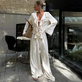 Ruffle V Neck Pants Set