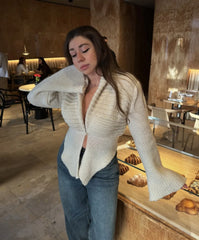 White Hollow Out Knit Cardigan