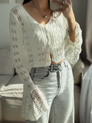 Hollow Knit V-Neck Crop Cardigan
