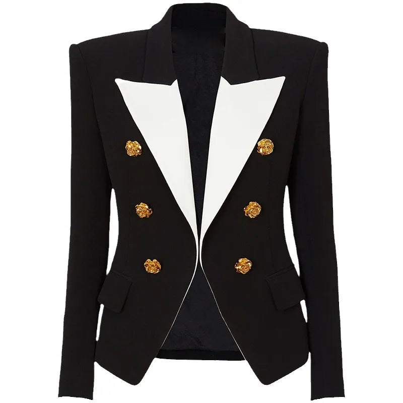 Slim Black Blazer With Rose Button