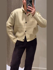 Stand Collar Solid Knit Cardigan