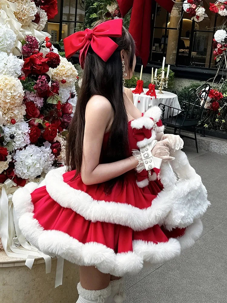 Red White Lolita Christmas Party Dress