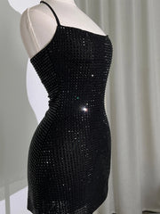 Black Rhinestone Mini Dress