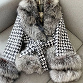 Faux Fur Houndstooth Coat