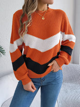 Colorblock Round Neck Knit Sweater