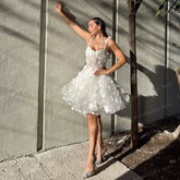 White Floral Embroidery Sheer Dress with Flowy Skirt