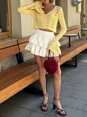 Hollow Knit V-Neck Crop Cardigan