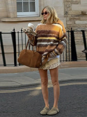 Color Block Striped Knit Sweater