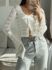 Hollow Knit V-Neck Crop Cardigan