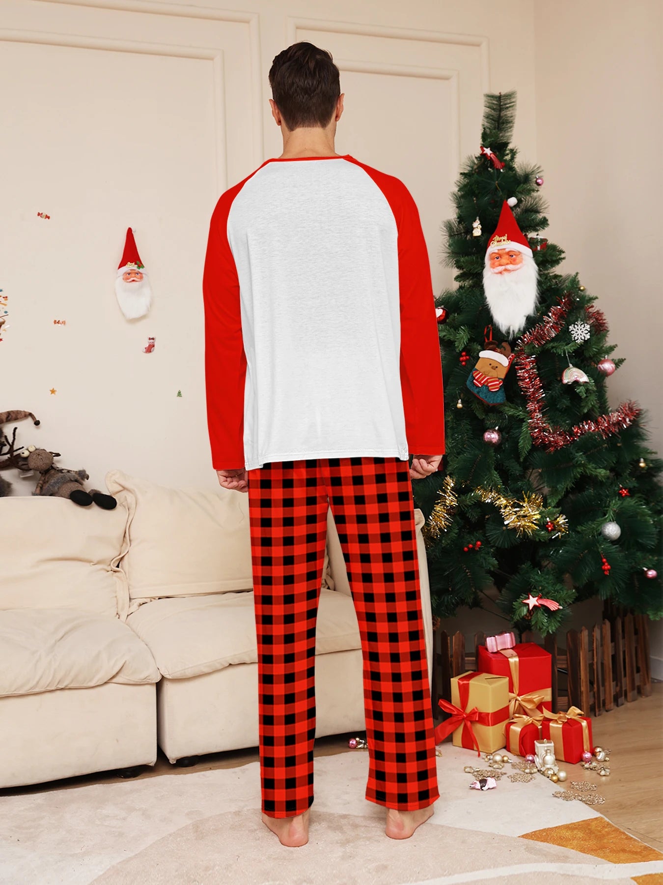 Plaid Santa Hat Print Pajama Set