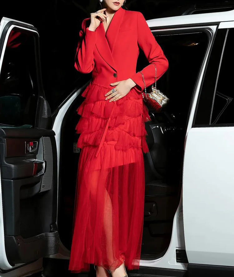 Mesh Ruffle Blazer Dress