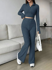 Zip Rib Knit Top and Pants Set